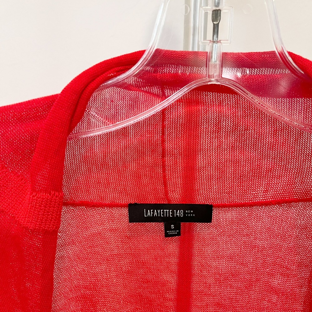 Lafayette 148 New York Womens Red Sheer Knit Open Front Cardigan Sweater SMALL - Picture 4 of 8
